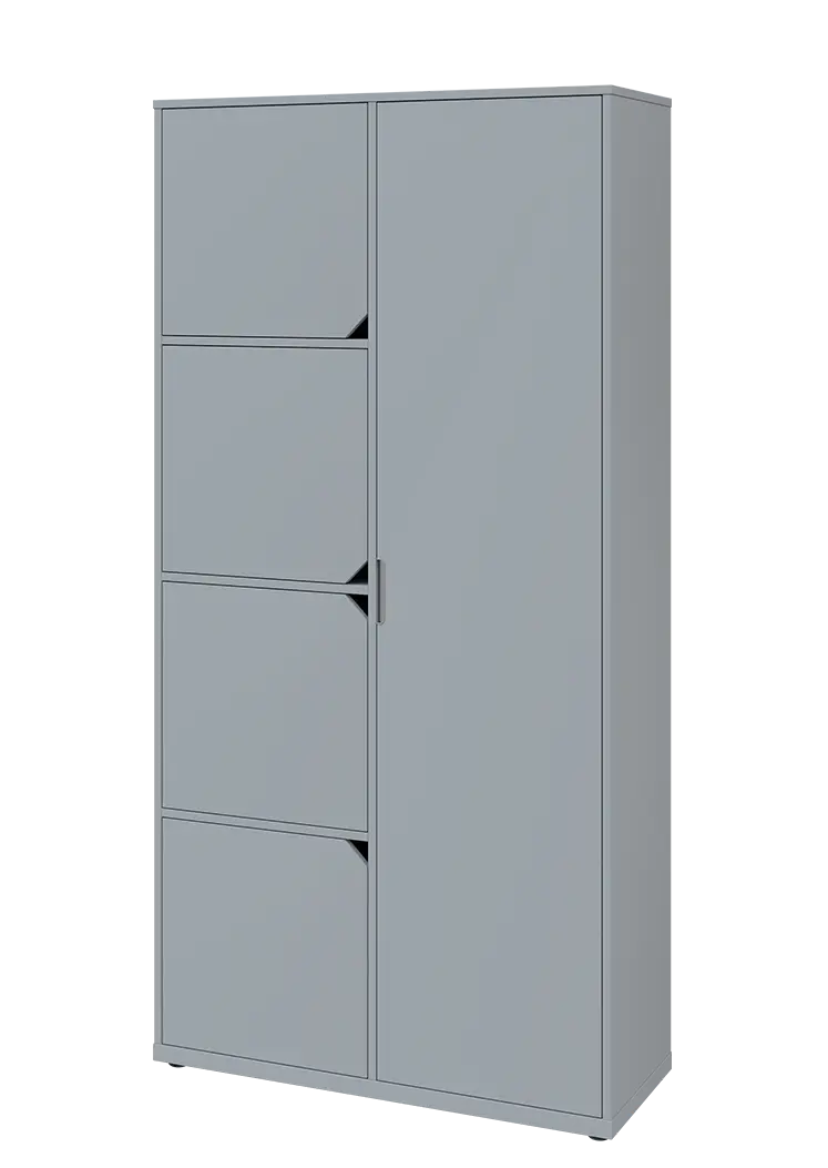 KSR6-82 P skříň šatní, 1x výsuvné ramínko, 4x dvířka, 2053x1022x400 mm, provedení pravé, šedá